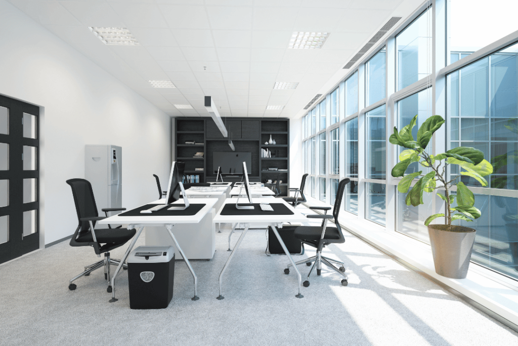 office building with clean white and gray carpet